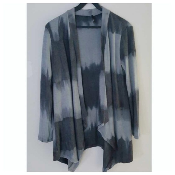 Charcoal Dark Gray Tie Dye Knit Long Oversized Open Draped Cardigan Cozy Sweater - Picture 8 of 8
